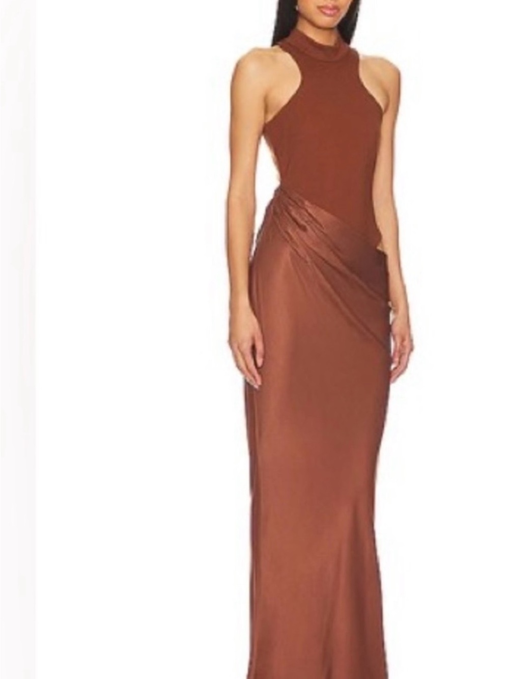 Camila Coelho Brown One-Shoulder Draped Evening Gown - Picture 2 of 4